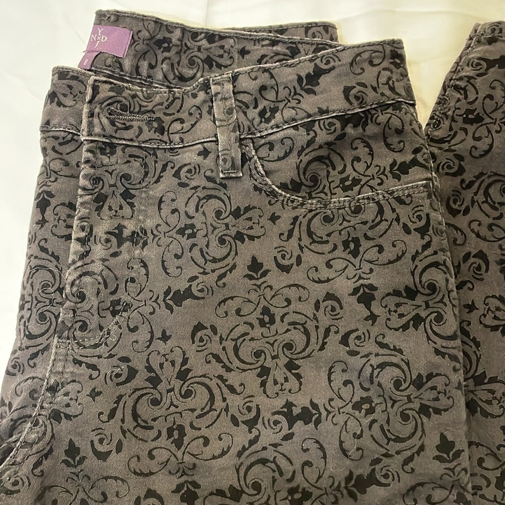 NYDJ Flocked Velvet Pattern Jeans Women’s 8 Whimsigoth Punk Skater Baroque Artsy